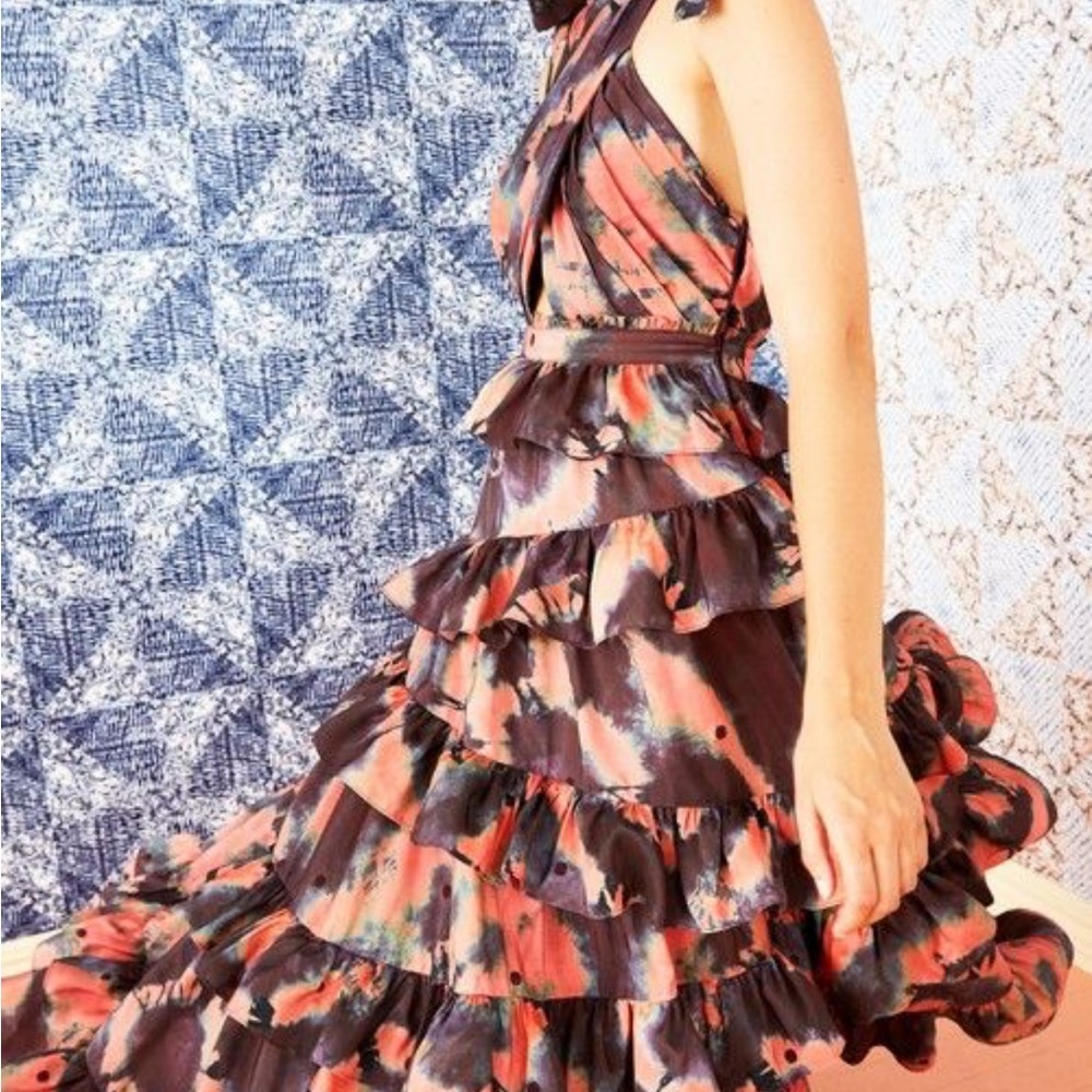 Ulla Johnson Zahra Tie-dyed Silk Pink and Purple Gown